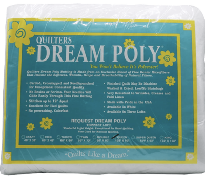 Quilters Dream Queen Size Poly Batting - USA-Made Quilt Batting for DIY Craft (Thin 108”x93”)