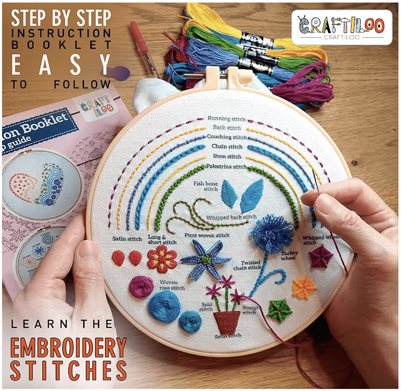 Beginner Embroidery Kit-learn 10 Different Stitches-embroidery Kit Beginner-how  to Start Embroidery-fabric-needle Kit-birthday Gift-handmade 