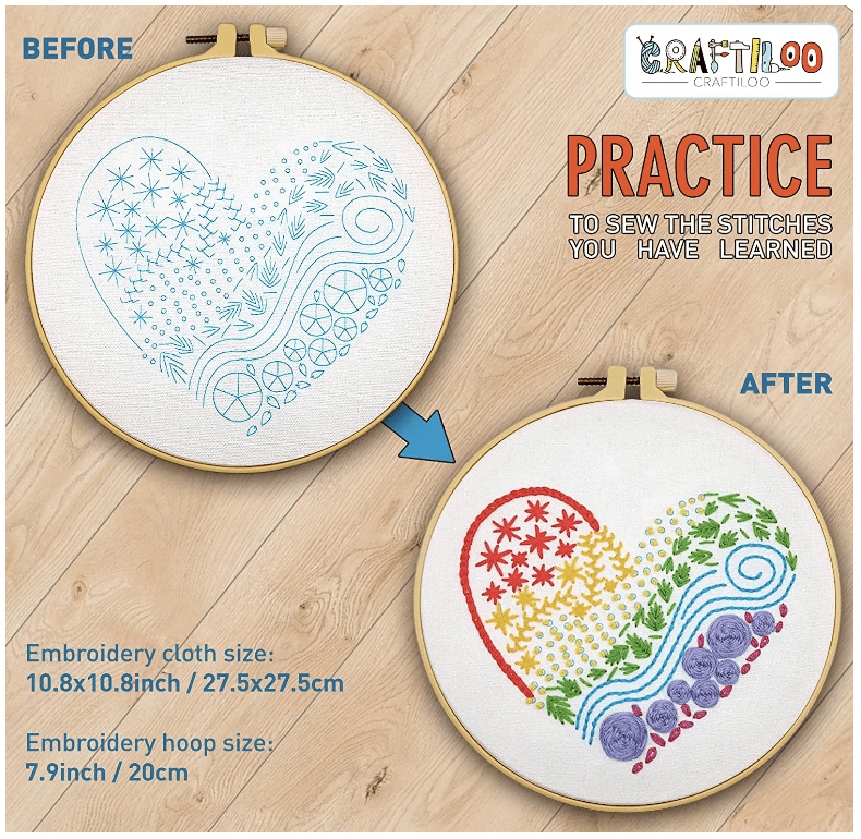 CRAFTILOO 10 Pre-Stamped Embroidery Patterns for Beginners