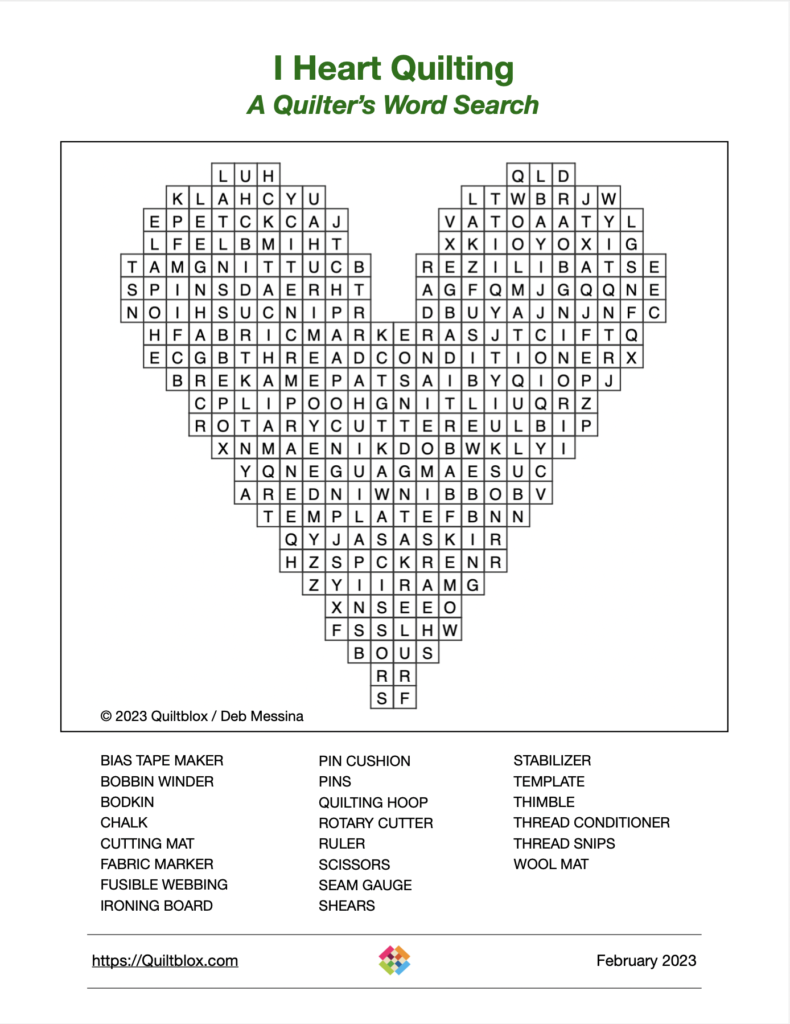 I Heart Quilting - A Quilters Word Search - Image