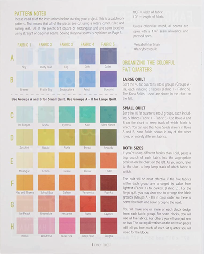 Fancy Forest by Elizabeth Hartman - Inside Page Image - Color Chart - Quiltblox.com