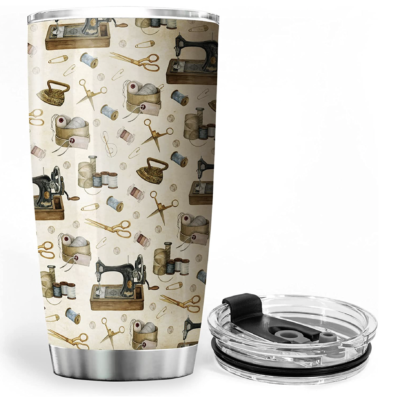 Sewing Themed Travel Tumbler - Cup and lid - Image - Quiltblox.com