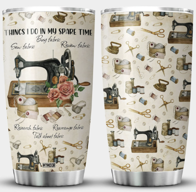 Sewing Themed Travel Tumbler - Front and Back - Image - Quiltblox.com
