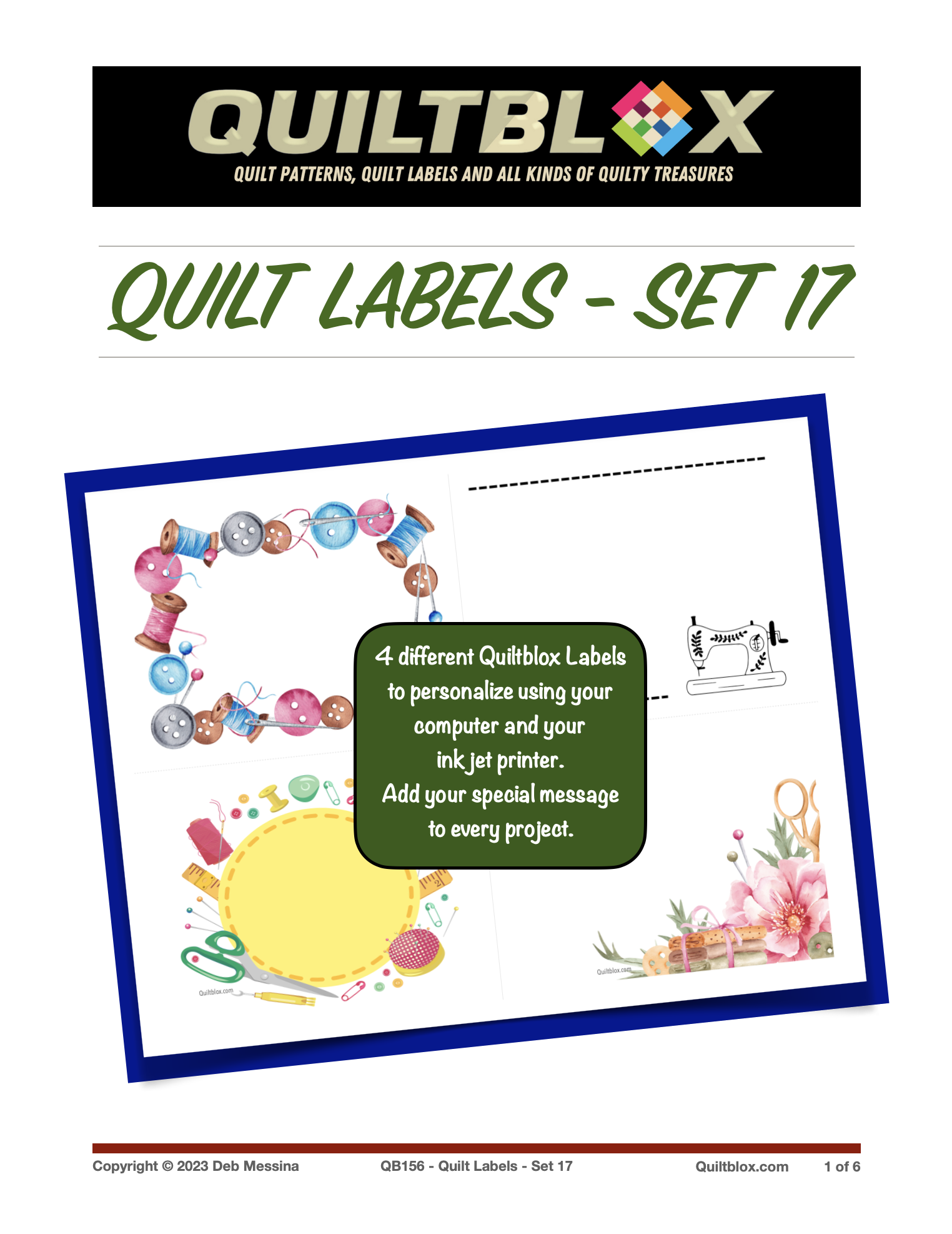 QB156 Quilt Label Set 17 – Sewing and Quilting Theme – Set of 4 