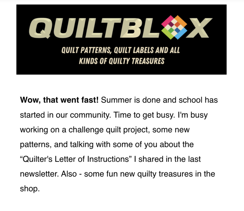 The Quiltblox eNewsletter - 1 September 2023