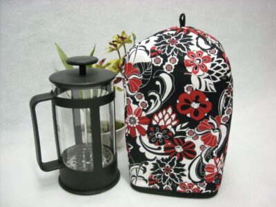Qb128 - French Press Cozy - Black White and Red All Over