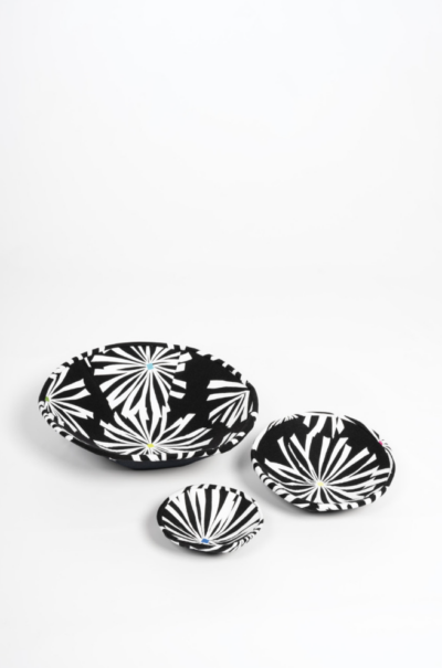 Round Fabric Art Bowls - Set of 3 Black and White