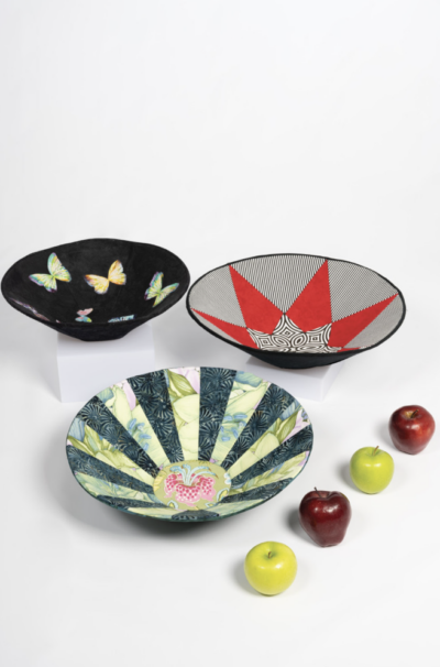 Round Fabric Art Bowls - Set of 3 - Multiple Colors