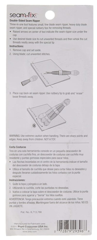 Dritz Seam Fix Seam Ripper - Packaging Back