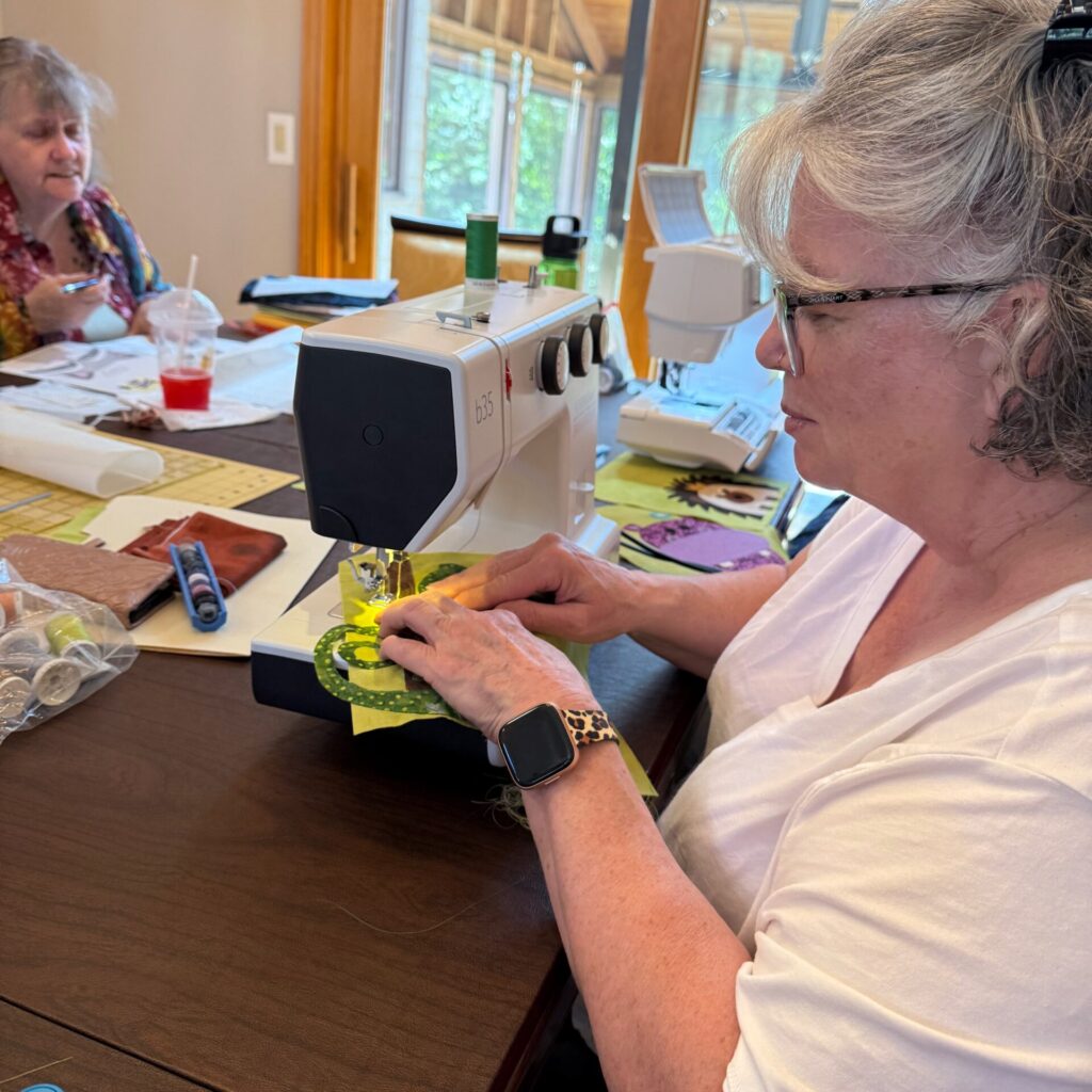 Debra and Mary Sewing their Zootropolis Blocks