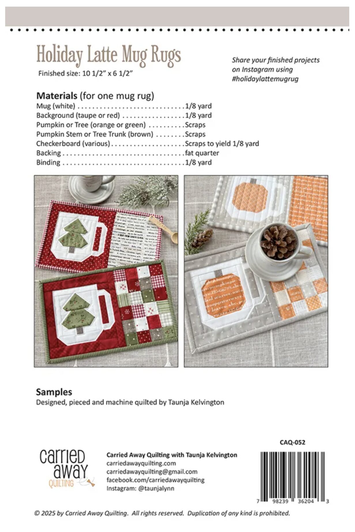 Holiday Latte Mug Rugs - Back Cover