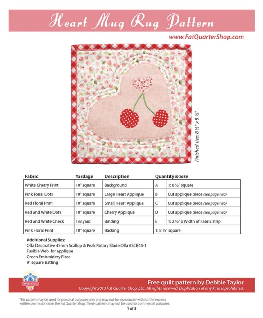 Heart Mug Rug - Fat Quarter Shop