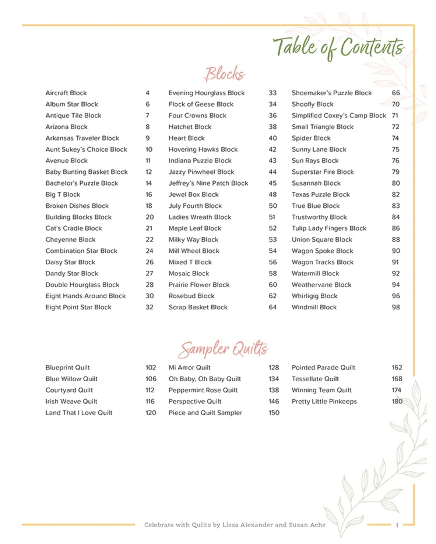 Celebrate with Quilts - Table of Contents
