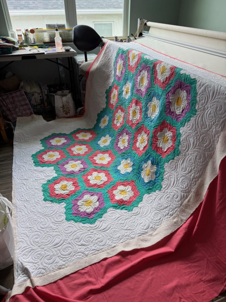 Grandmothers Flower Garden - After Long-Arm Quilting